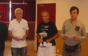BLITZ : série Promotion : 1er Robert CROC (au centre) du club de Toulouse, 2 ème Thierry HYENNE du club de Saint-Etienne ( à droite), 3 ème Bernard BOURGOIN (à gauche) du club de Bourges.